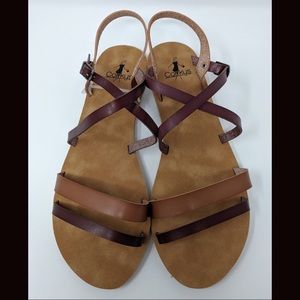 Corkys Cabos Brown & Tan Flat Strappy Sandals 11